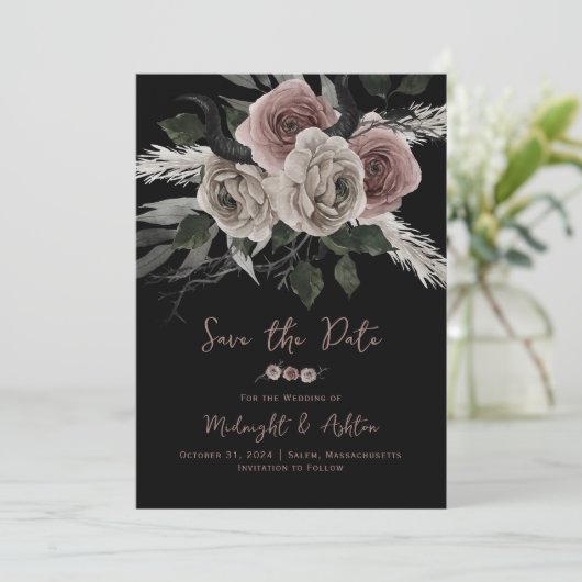 Elegante Gotische Bloemen Rozen Save the Date (Staand voorkant)