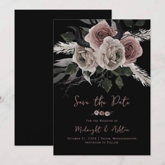 Elegante Gotische Bloemen Rozen Save the Date (Voorkant / Achterkant)