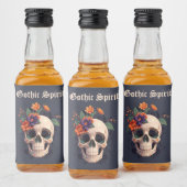 Elegante Gotische Bloemen Schedel Monogram Bruilof Likeurfles Etiket (Flessen)