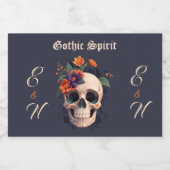 Elegante Gotische Bloemen Schedel Monogram Bruilof Likeurfles Etiket (Enkel label)