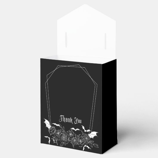 Elegante Gotische Bloemen Zwart Bruiloft Bedankdoosjes (Geopend)