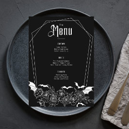 Elegante Gotische Bloemen Zwart Bruiloft Menu