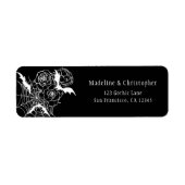 Elegante Gotische Bloemen Zwart Bruiloft Retouradr Etiket (Voorkant)