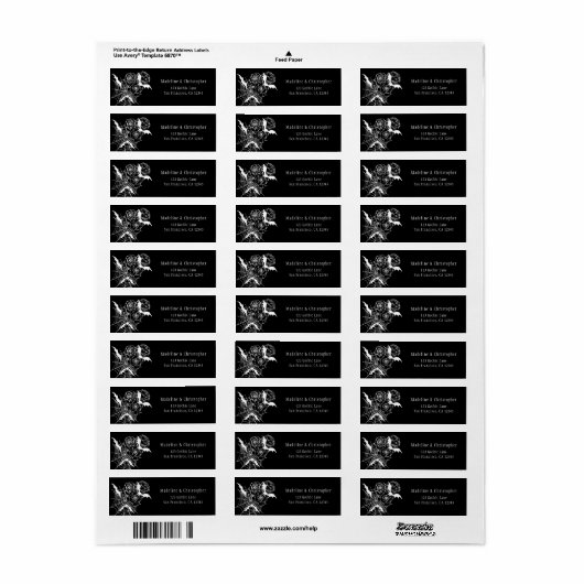 Elegante Gotische Bloemen Zwart Bruiloft Retouradr Etiket (Full Sheet)