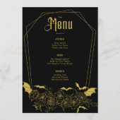 Elegante Gotische Bloemen Zwart Goud Huwelijk Menu (Voorkant)