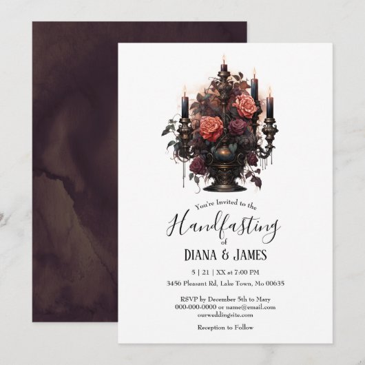 Elegante Gotische Bloemenkaarsen Handfasten Kaart (Voorkant / Achterkant)