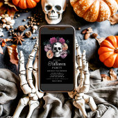 Elegante Gotische Bloemenschedel Halloween Kaart