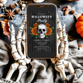 Elegante Gotische Bloemenschedel Halloween Kaart