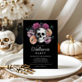 Elegante Gotische Bloemenschedel Halloween Kaart