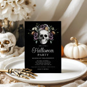 Elegante Gotische Bloemenschedel Halloween Kaart