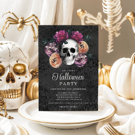 Elegante Gotische Bloemenskelet Halloween Kaart