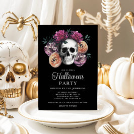 Elegante Gotische Bloemenskelet Halloween Kaart