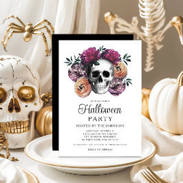 Elegante Gotische Bloemenskelet Halloween Kaart
