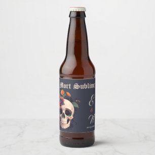 Elegante Gotische Bloemenskelet Monogram Huwelijks Bier Etiket
