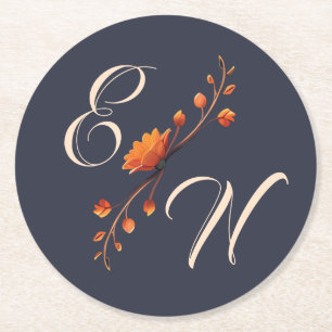 Elegante Gotische Bloemige Minimaal Monogram Trouw Ronde Kartonnen Onderzetter