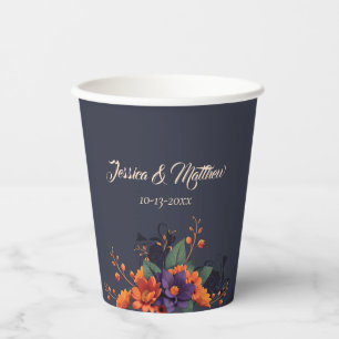 Elegante Gotische Bloemige Monogram Trouw Papieren Bekers