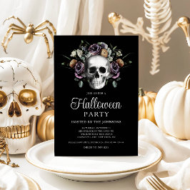 Elegante Gotische Bloemrijke Schedel Halloween Kaart