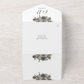 Elegante gotische bloemrozen QR-code bruiloft All In One Uitnodiging (Buitenkant)