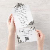Elegante gotische bloemrozen QR-code bruiloft All In One Uitnodiging (Afscheurbaar)