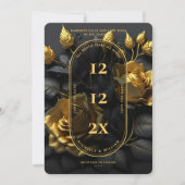 Elegante Gotische Bruiloft Boho Zwart Goud Rozen Save The Date (Voorkant)