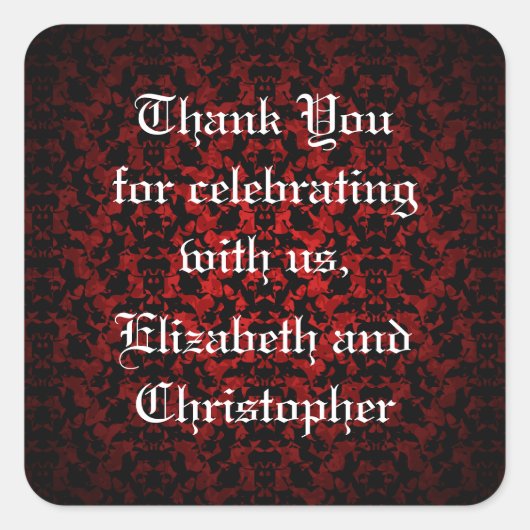 Elegante Gotische bruiloft Dank u vierkante sticke Vierkante Sticker (Voorkant)