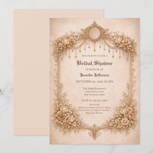 Elegante gotische bruiloftsshower met bloemen aankondiging (Voorkant / Achterkant)