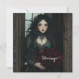 Elegante Gotische Dame met Poinsettia Kaart