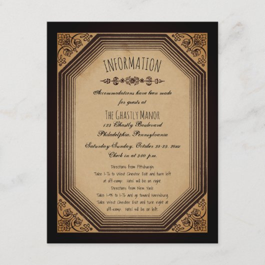 Elegante Gotische Deco Lijst Cornices Trouwinfo NL Informatiekaartje (Voorkant)