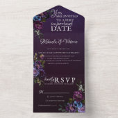 Elegante gotische donkere bloem all in one uitnodiging (Binnen)