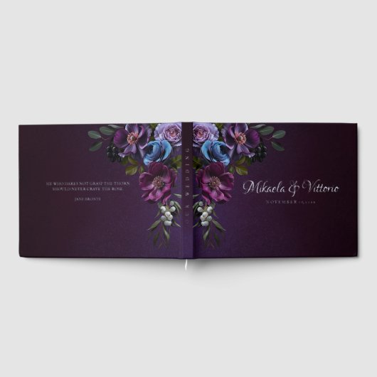 Elegante gotische donkere bloem bruiloft gastenboek (Volledig)