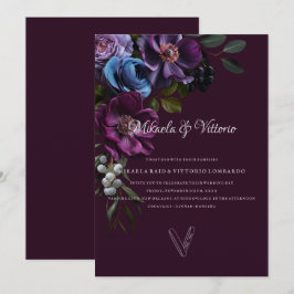 Elegante gotische donkere bloem bruiloft kaart