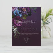 Elegante gotische donkere bloem bruiloft kaart (Staand voorkant)