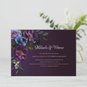 Elegante gotische donkere bloem bruiloft kaart (Staand voorkant)