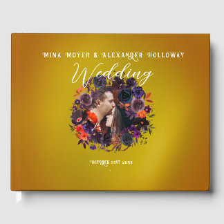 Elegante Gotische Donkere Bloemen Foto Bruiloft Gastenboek