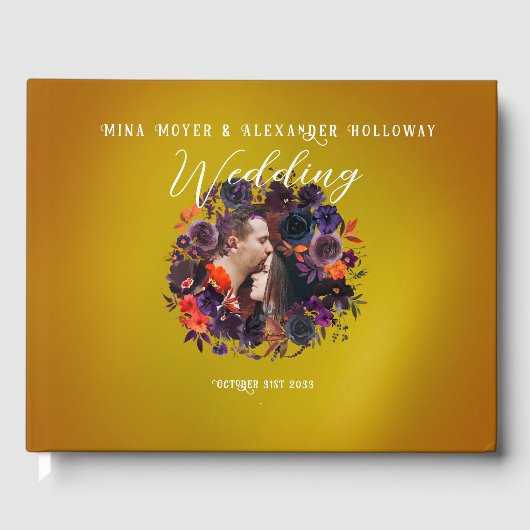 Elegante Gotische Donkere Bloemen Foto Bruiloft Gastenboek (Voorkant)