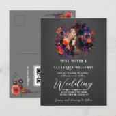 Elegante Gotische Donkere Bloemen Foto QRC Bruilof Briefkaart (Voorkant / Achterkant)