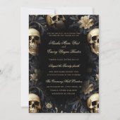 Elegante Gotische Gouden Schedels & Bloemen Bruilo Kaart (Voorkant)