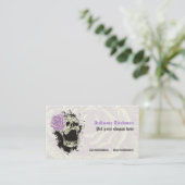 Elegante gotische grunge schedel en paarse roos op visitekaartje (Staand voorkant)