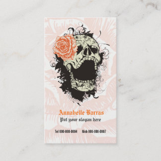 Elegante gotische grunge schedel & oranje roos op visitekaartje