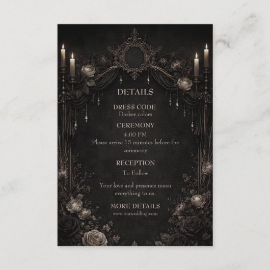 Elegante gotische halloween bruiloft informatiekaartje (Voorkant)