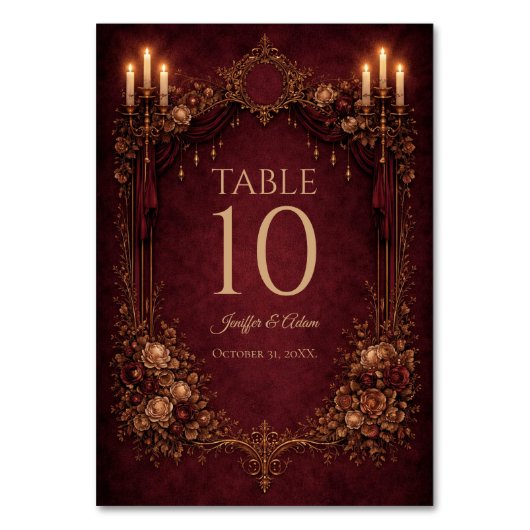 Elegante Gotische Halloween Bruiloft Tafelnummer (Voorkant)