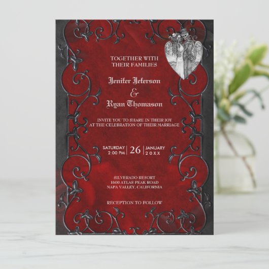 Elegante gotische halloween bruiloft uitnodiging (Staand voorkant)