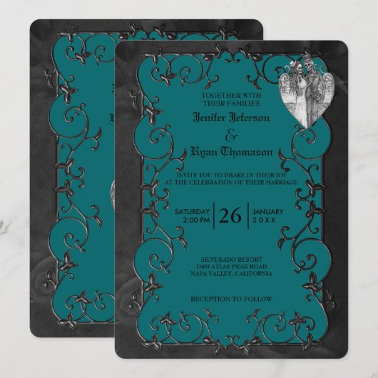 Elegante gotische halloween bruiloft uitnodiging (Voorkant / Achterkant)