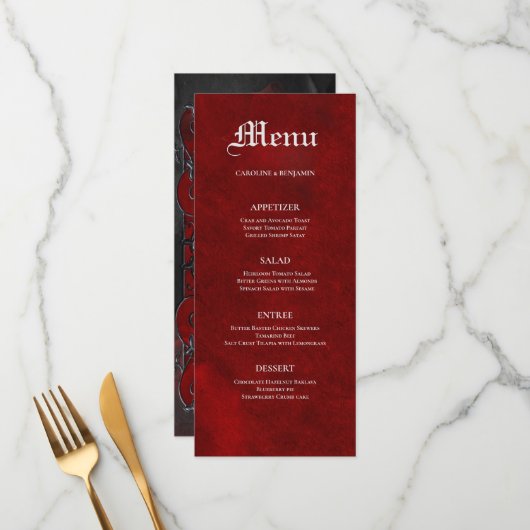Elegante gotische halloween bruiloftsmenu menu (Voorkant / Achterkant in situ)