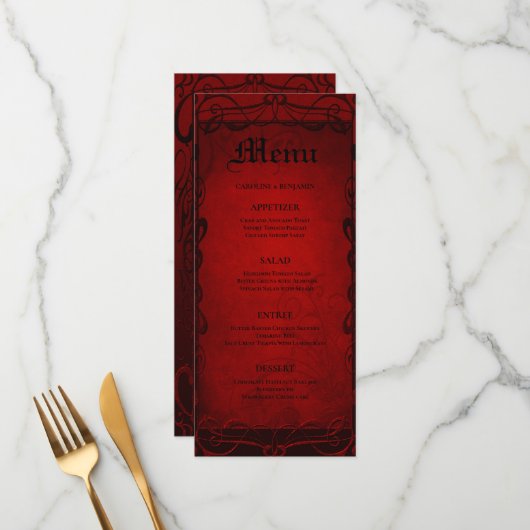 Elegante gotische halloween huwelijksmenu menu (Voorkant / Achterkant in situ)