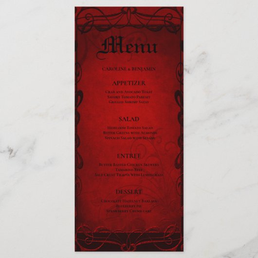 Elegante gotische halloween huwelijksmenu menu (Voorkant)