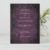 Elegante gotische halloween paarse huwelijksuitnod kaart (Staand voorkant)