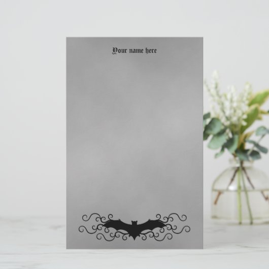 Elegante Gotische Halloween vleermuis en wervelt o Briefpapier (Staand voorkant)