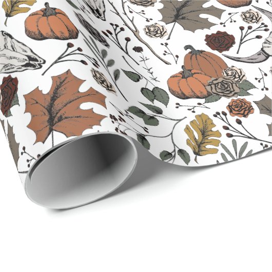 Elegante Gotische Herfst Oogst en Koe Skulls Cadeaupapier (Rol Hoek)