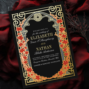 Elegante Gotische Herfstkathedraal Frame Bruiloft Folie Uitnodiging
